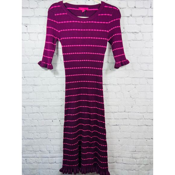 Betsey Johnson NWT Striped Ruffle Trim Sweater Dress - Picture 2 of 10